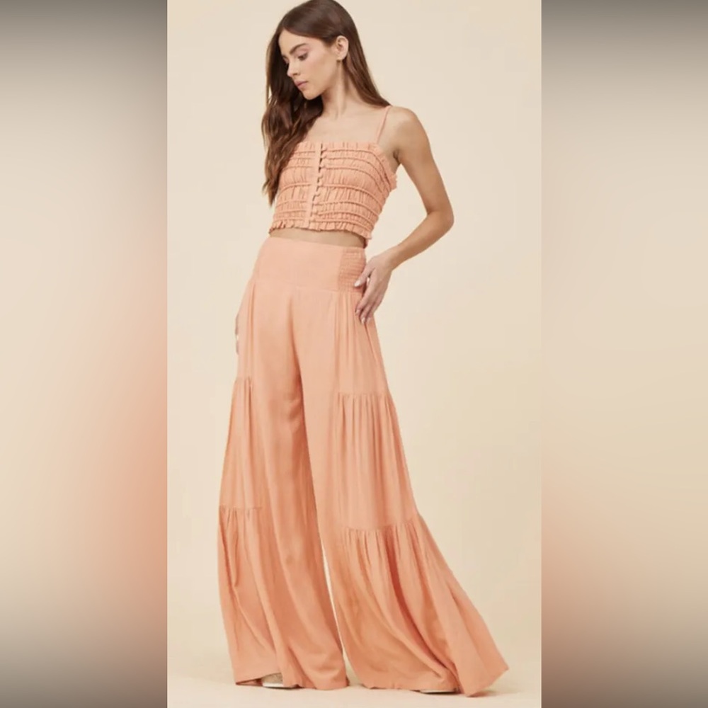 VINTAGE HAVANA COTTON VOILLE FRONT BUTTON TOP TANK and pants in peach size Small